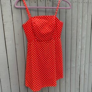 Red and white polka dot dress